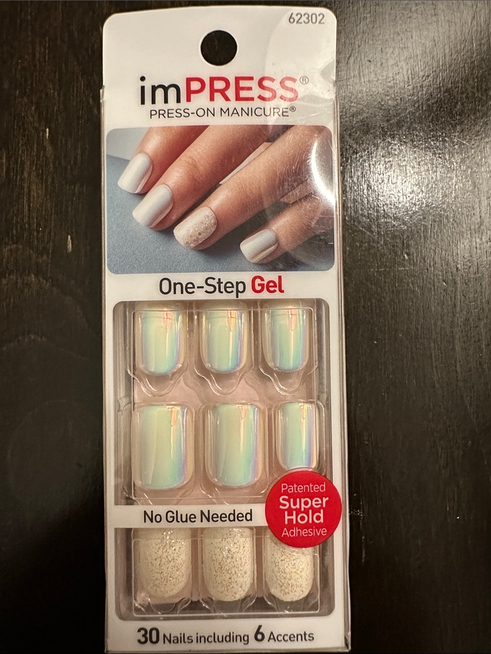imPRESS Iridescent White Gel Press-On Nails with Glitter Accents